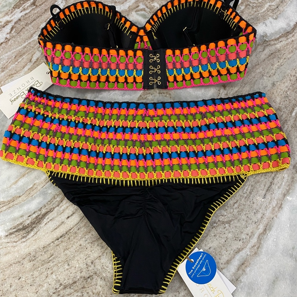 RARE NWT Beach Bunny crochet festival bikini high waist bottoms large top small - Picture 4 of 8
